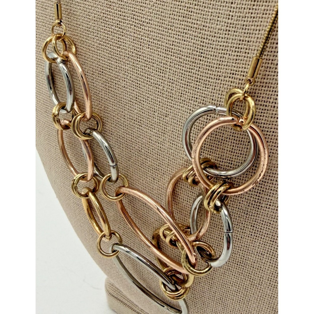 Ann Taylor Factory Tri Tone Mixed Metal Interlocking Ring Slider Necklace